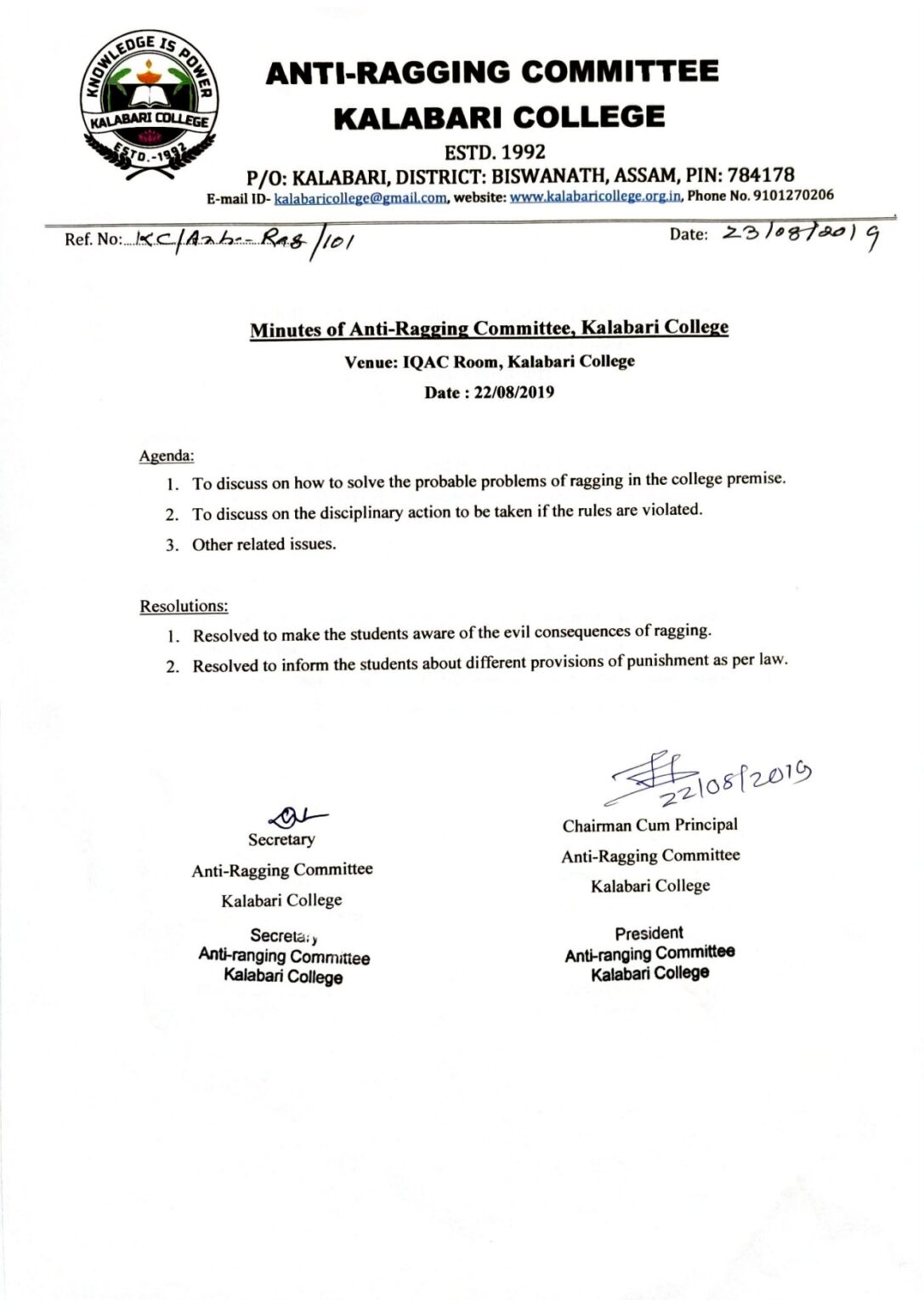 Anti-Ragging Committee - Kalabari College